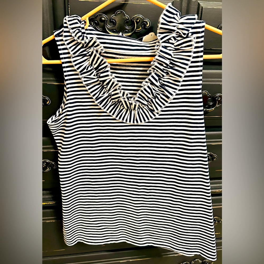 Talbots Striped Ruffle Neck Tank
